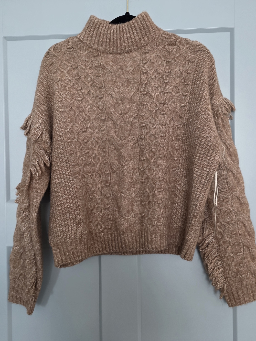 a.n.a Cable Knit Fringe Mock Neck Sweater NWT Womens Large Rust Brown Cozy Boho